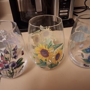 Portmeirion Floral Stemless Glass Set - Yellow, Purple, Blue